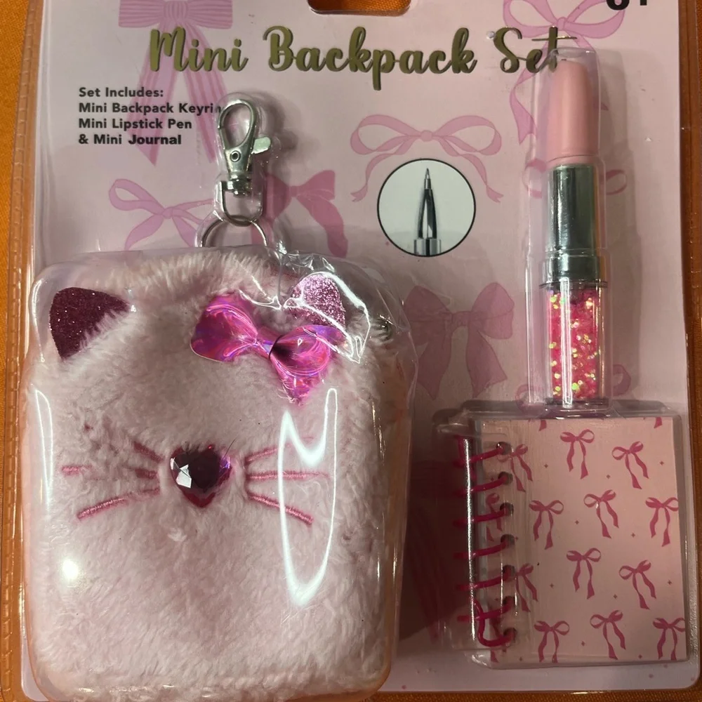6/$25 Charming Pink Bow Cat Mini Backpack Set